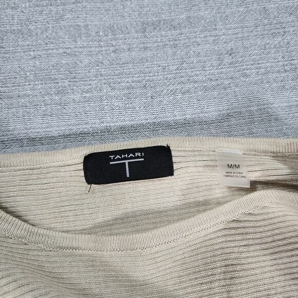 T Tahari Wom MD Long Sleeve Dolman Knit Sweater Lace Up Detail Crop Boxy Winter - Picture 7 of 9